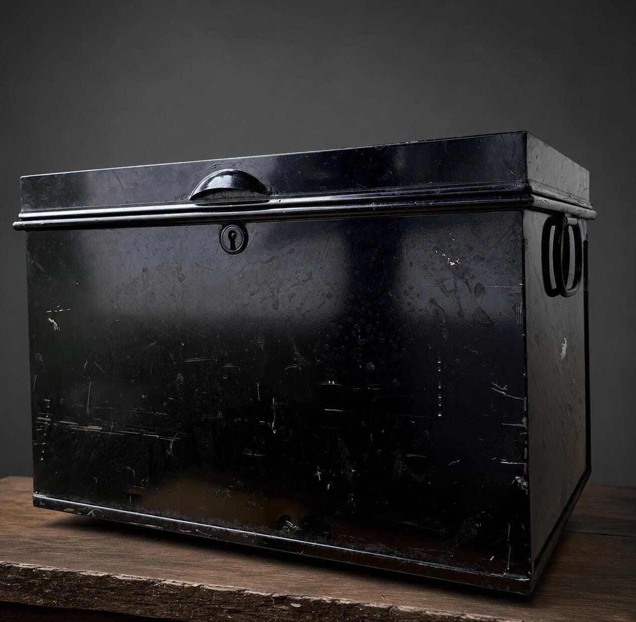 Vintage Industrial Black Metal Storage Tin Rustic Utility Box photo furniture