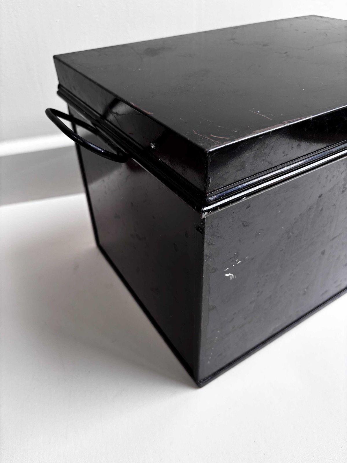 Vintage Industrial Black Metal Storage Tin Rustic Utility Box photo Home Decor