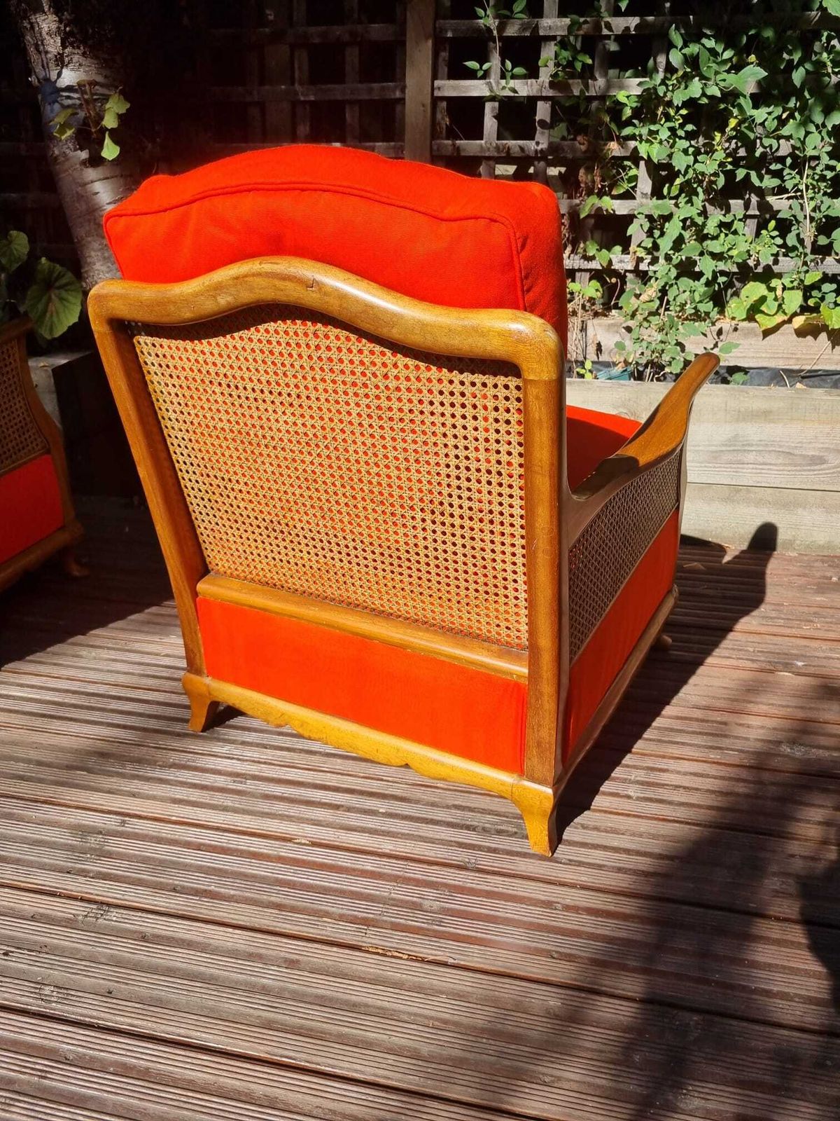 1920s French Style Bergere Suite   Burnt Orange, Walnut & Double Walled Cane photo 895.0
