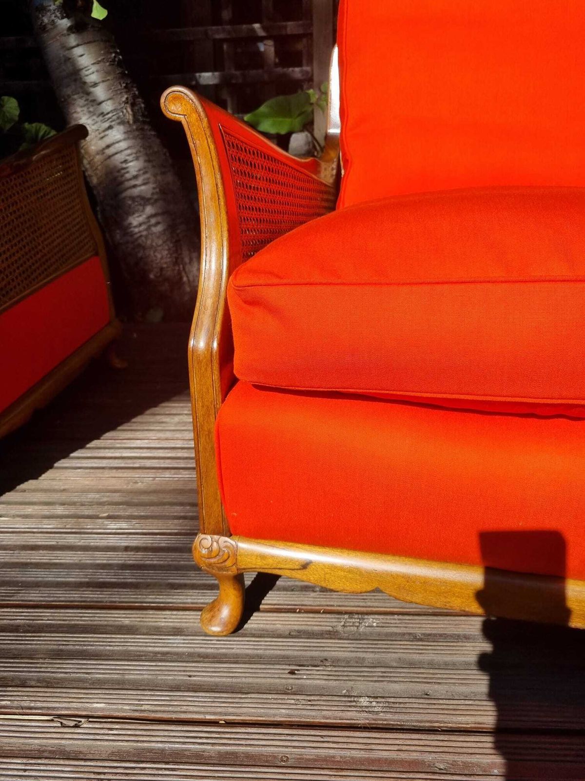 1920s French Style Bergere Suite   Burnt Orange, Walnut & Double Walled Cane photo vintage