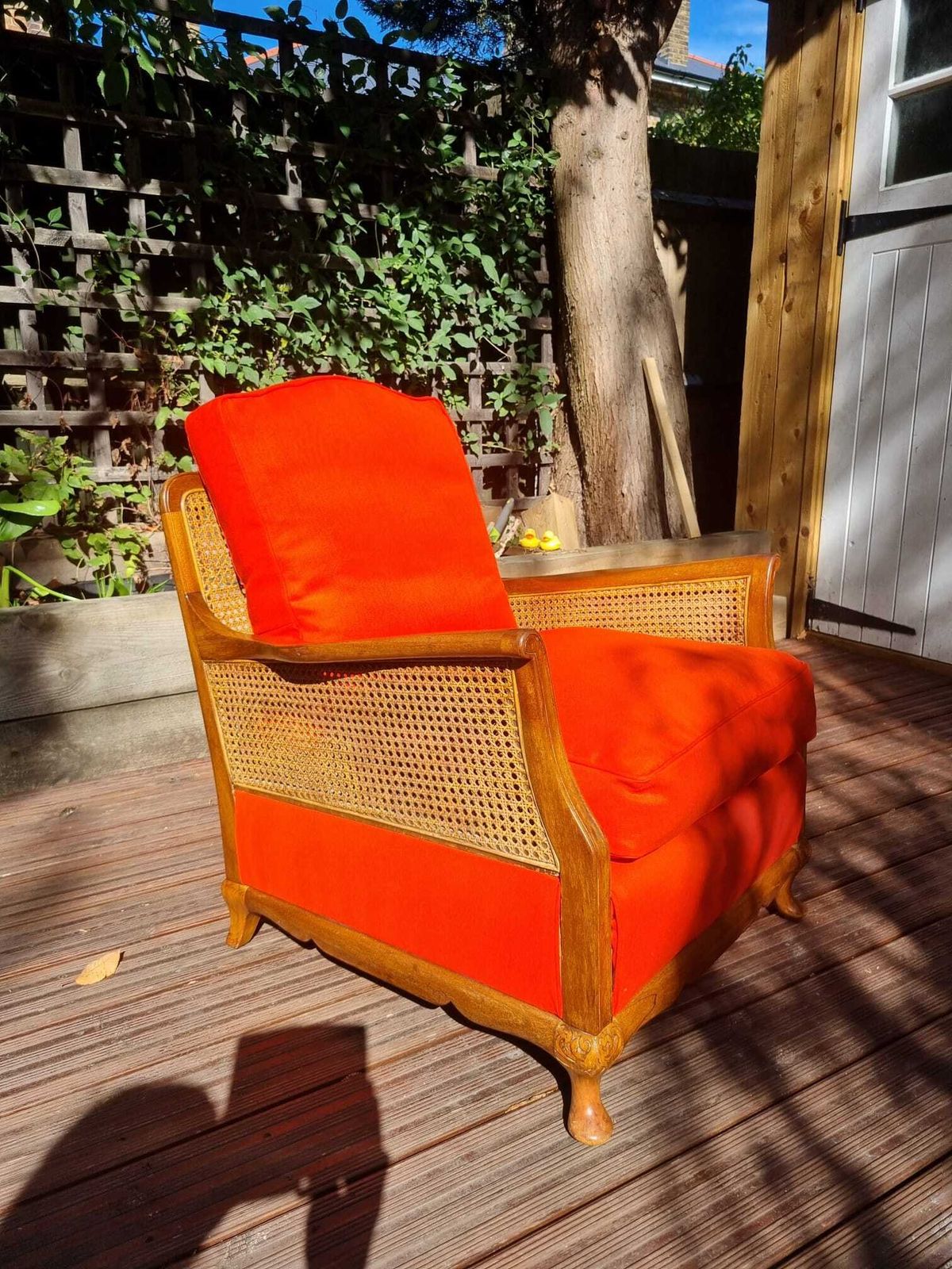 Furniture 1920s French Style Bergere Suite   Burnt Orange, Walnut & Double Walled Cane photo
