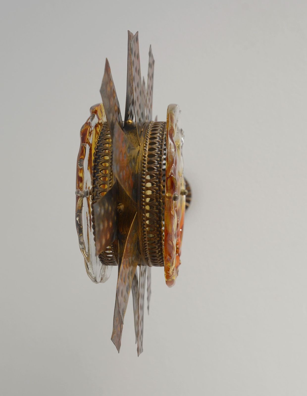 Vintage Italian Murano Style Pendant Light 1970s / Brutalist Sunburst Copper Hanging Lamp photo buy