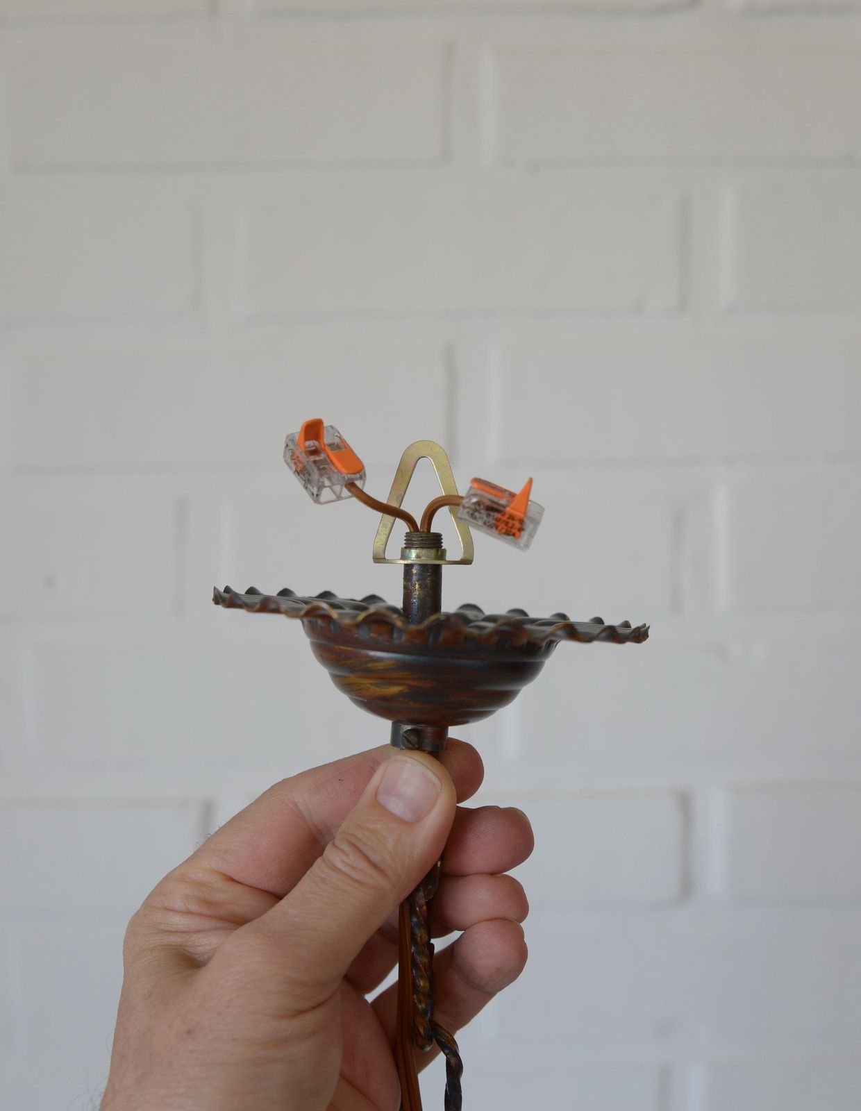 563.0 Vintage Italian Murano Style Pendant Light 1970s / Brutalist Sunburst Copper Hanging Lamp photo