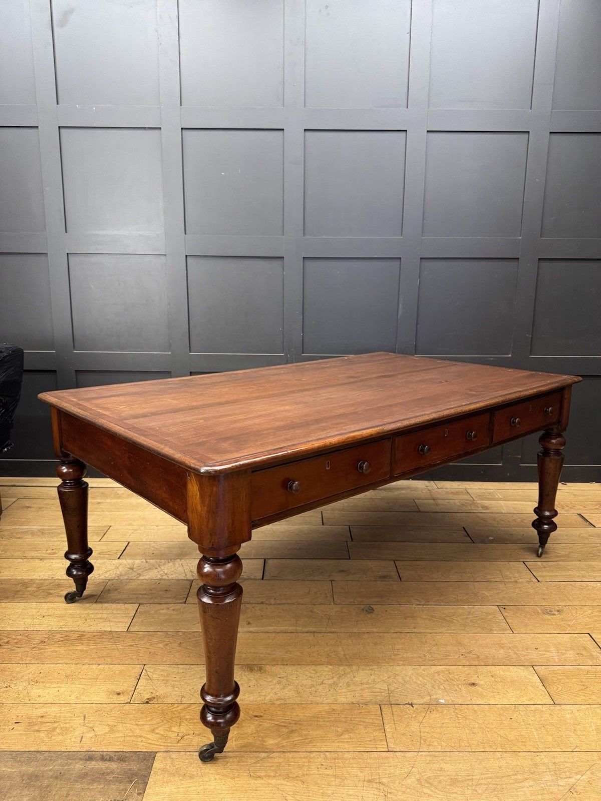 Antique Victorian Mahogany Library Table Desk Kitchen Dining Table With Drawers photo furniture