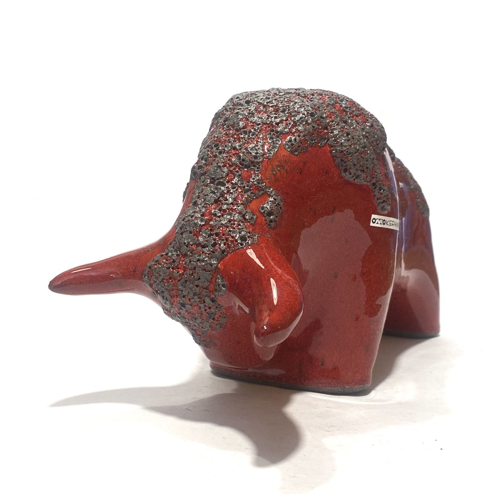 Otto Keramik Bull In Red Fat Lava Glaze, West German Pottery Style Sculpture photo 114.99