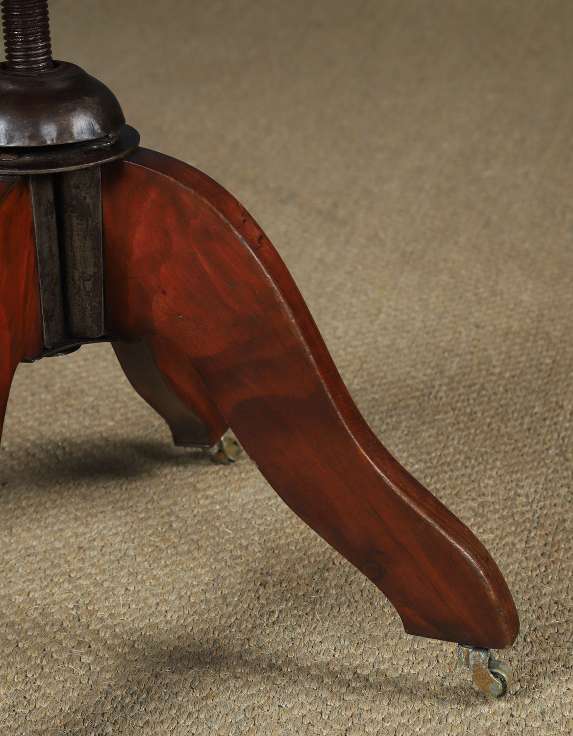 Antique English George V Beech & Green Leather Revolving Armless Office Chair (Circa 1920) photo Furniture