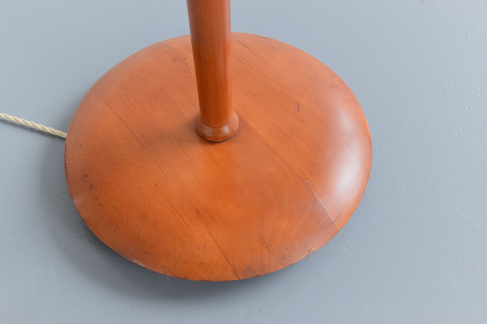Vintage Wooden Floor Lamp With New Pleated Beige Shade photo vintage