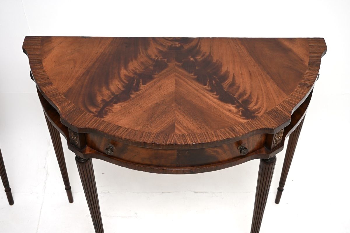 Pair Of Antique Mahogany Regency Style Console Tables photo vintage