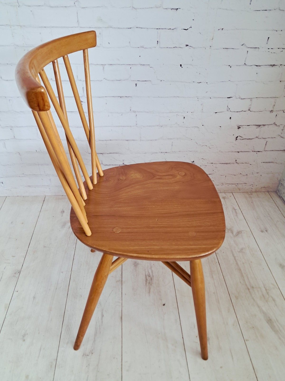 Mid Century Vintage Ercol Candlestick Dining Chair Model 376 Elm Beech 1960's photo vintage