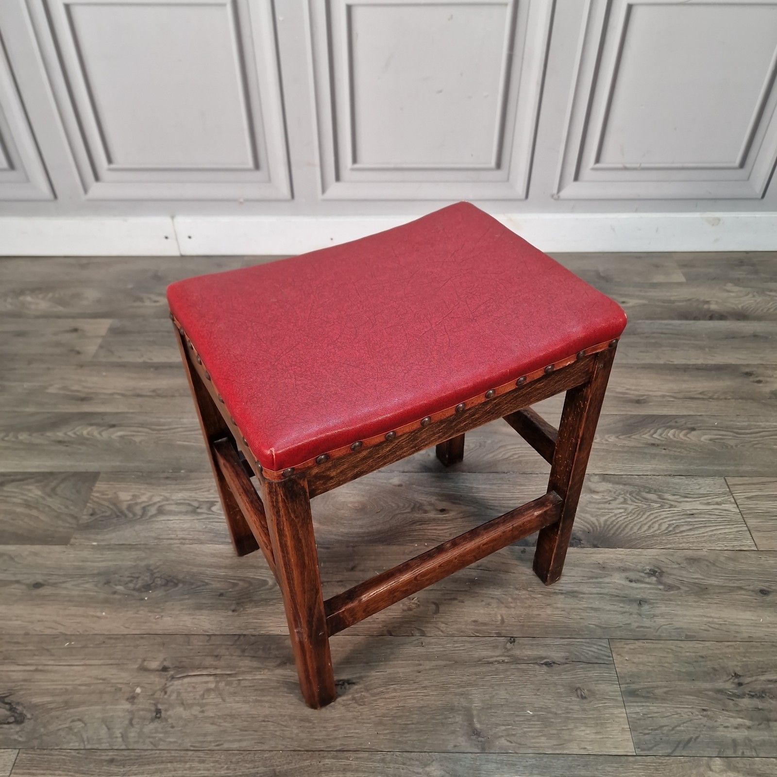 Vintage Rustic Country Stool Kitchen Seat Piano Pub Retro Solid Wooden Oak photo furniture