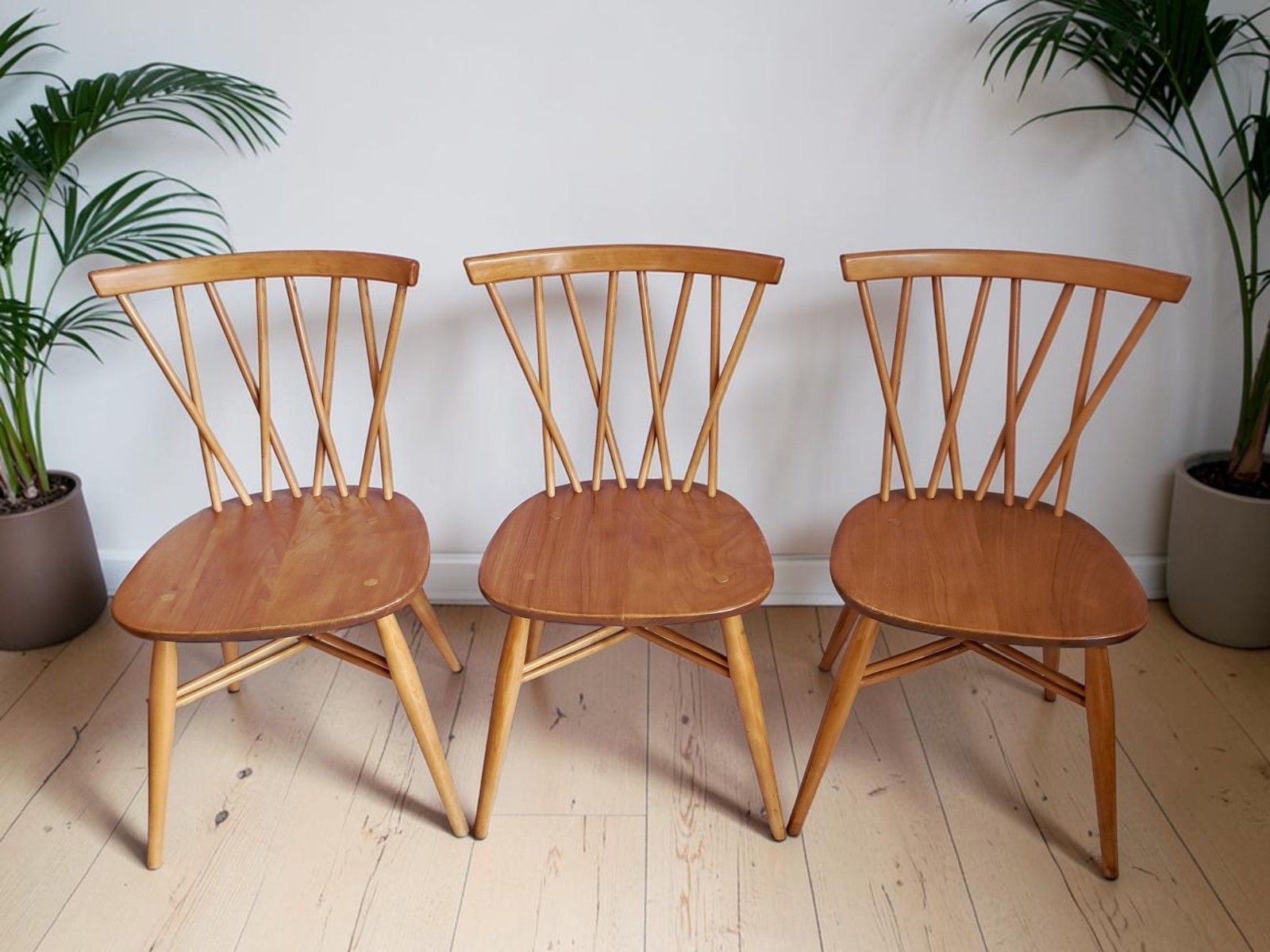 Vintage Ercol Candlestick Chairs X 3 Mid Century Dining Chairs 367 Elm 1960's