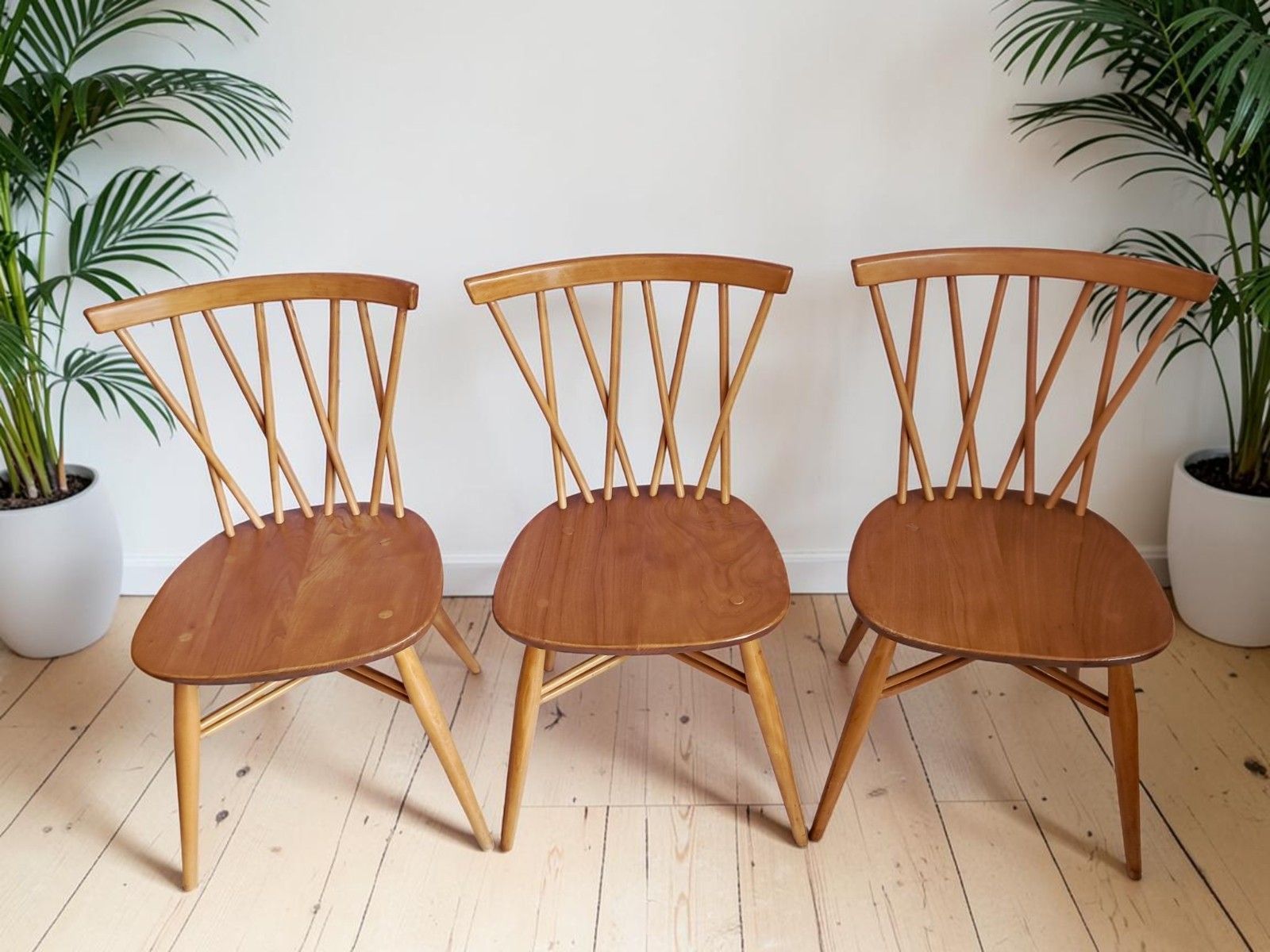 Vintage Ercol Candlestick Chairs X 3 Mid Century Dining Chairs 367 Elm 1960's photo for sale