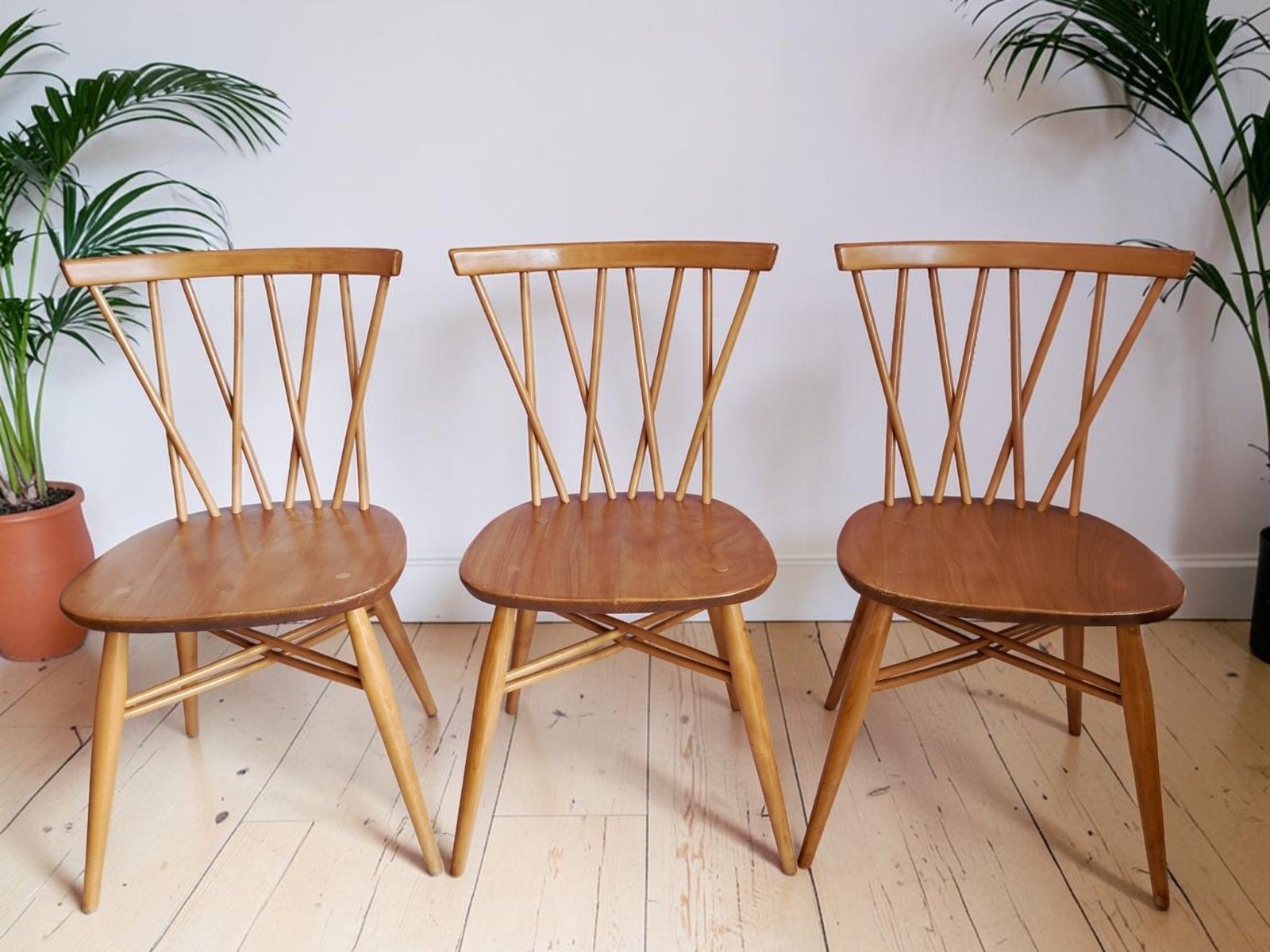 Vintage Ercol Candlestick Chairs X 3 Mid Century Dining Chairs 367 Elm 1960's photo 659.96