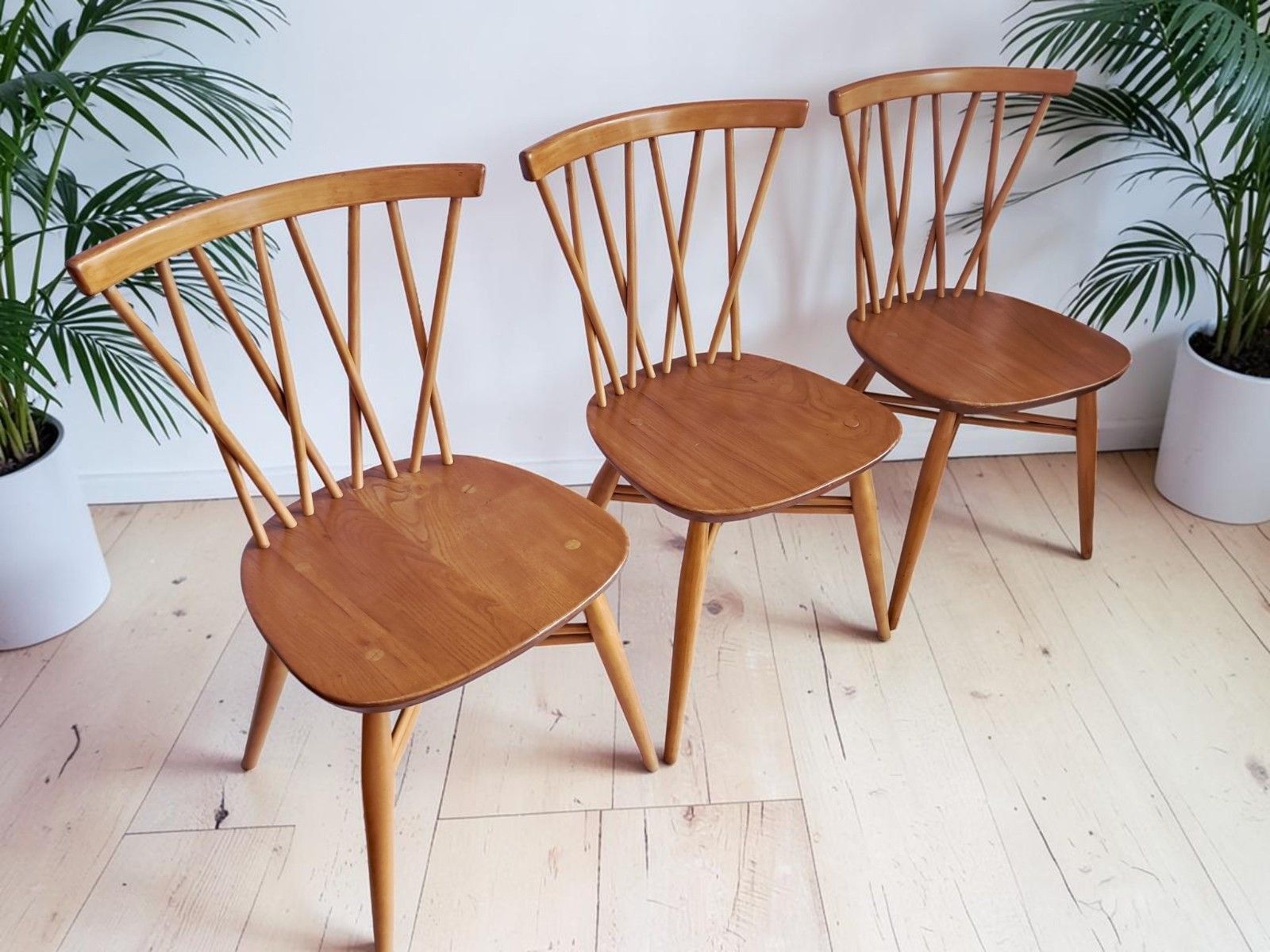 Vintage Ercol Candlestick Chairs X 3 Mid Century Dining Chairs 367 Elm 1960's photo vinterior