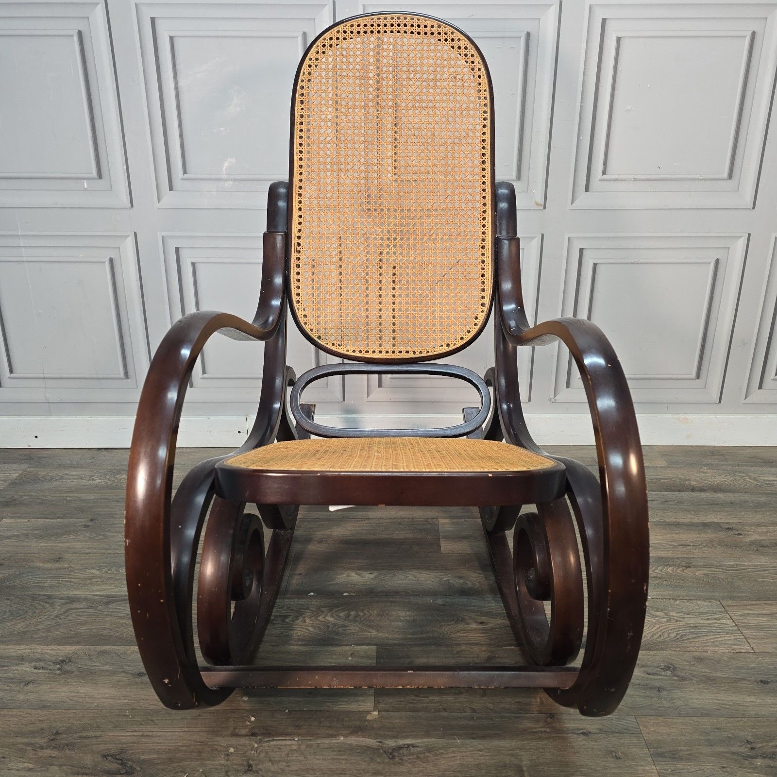 Vintage Bentwood Rocking Chair Cane Seat Back Thonet Style Armchair Mcm Retro photo 210.0