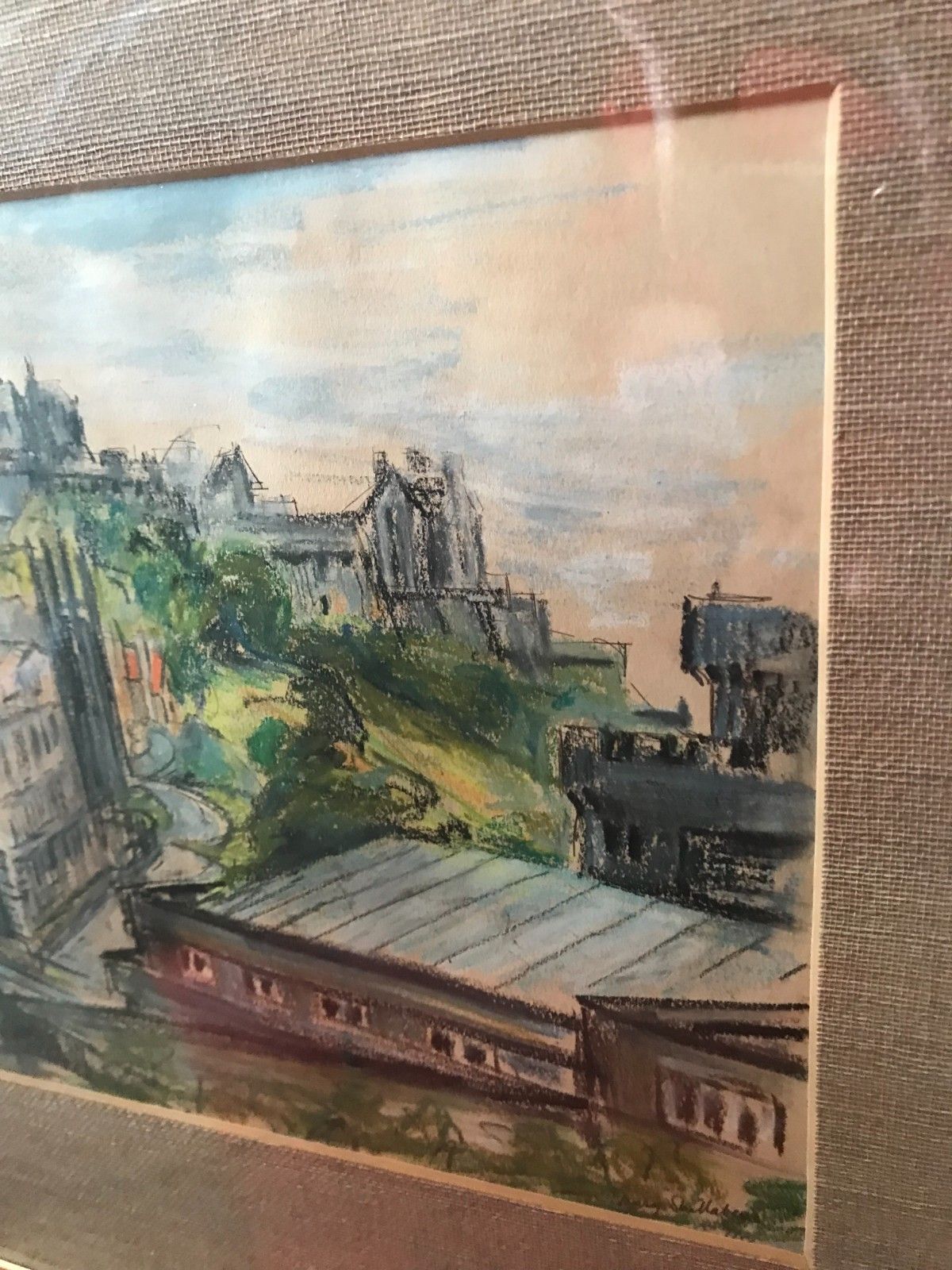 Art Vintage F&G Crayon Sketch Edinburgh Castle Mary Shillabeer (1904 1992) photo