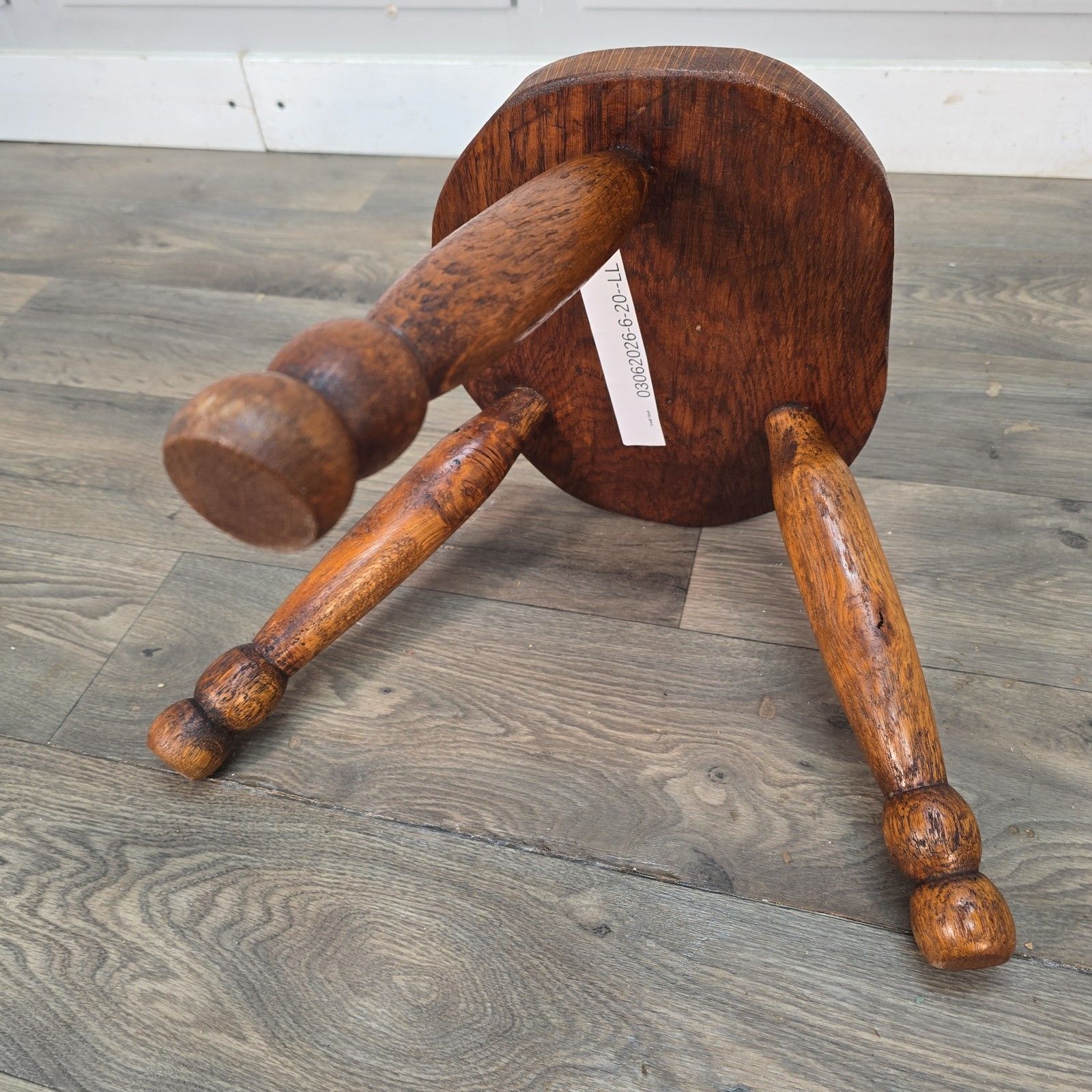photo buy Antique Elm Milking Stool Wooden Rustic Country Farmhouse Three Leg Foot Stool