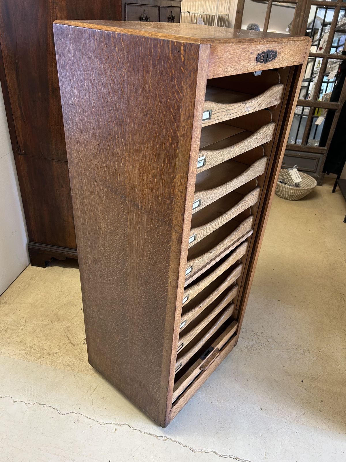 Oak Tambour Filing Cabinet With Working Key photo 395.0