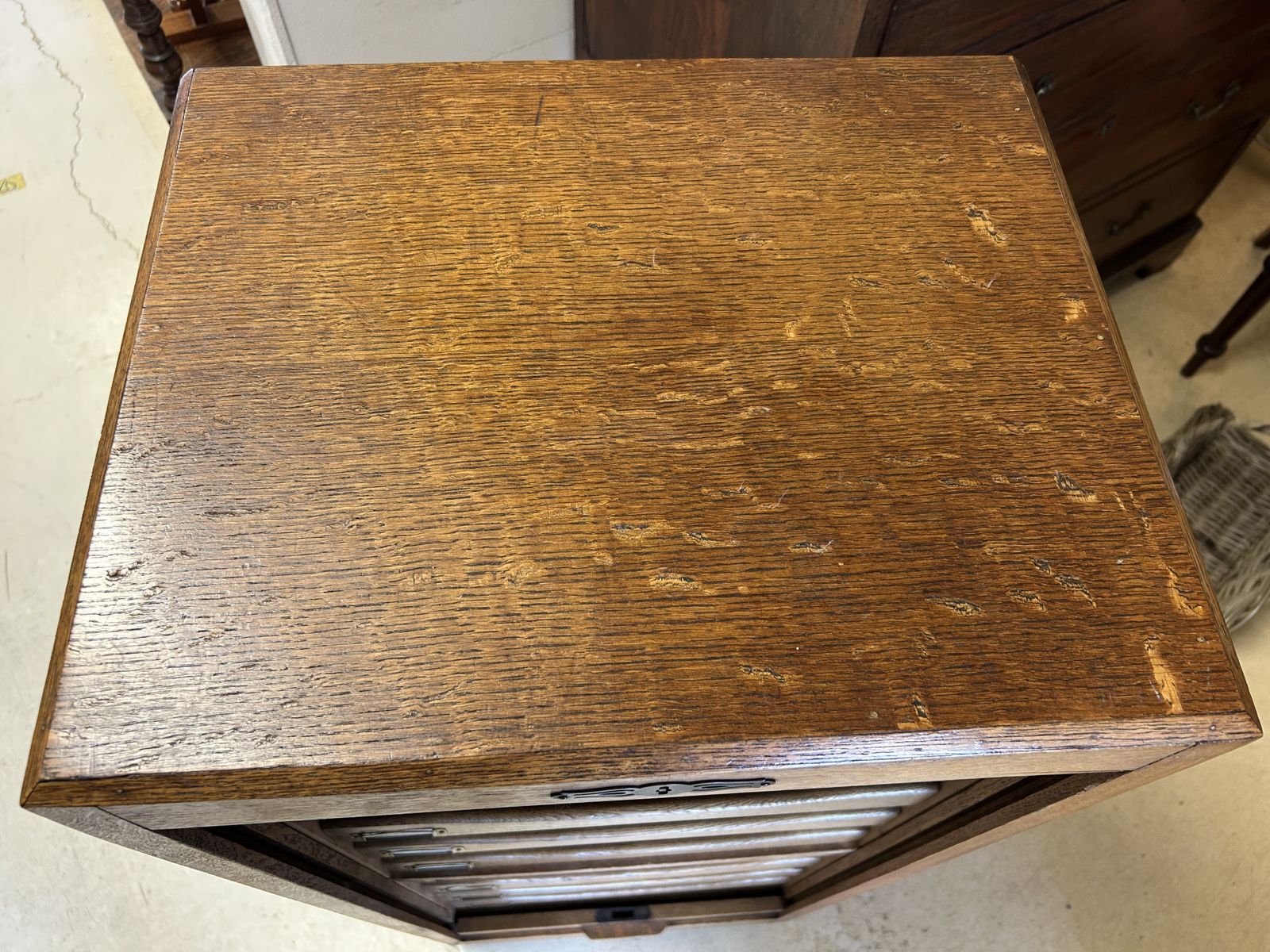 Oak Tambour Filing Cabinet With Working Key photo buy