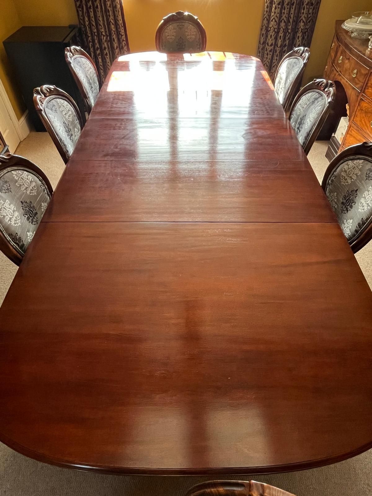 Edwardian Mahogany 3 Leaf Extending Dining Table Double Worm Screw And Handle, Square Tapering Legs