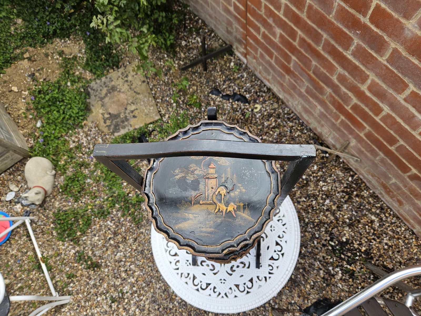 Antique 20th Century Tier Black Laquered Folding Chinoiserie Cake Stand C.1900 photo for sale
