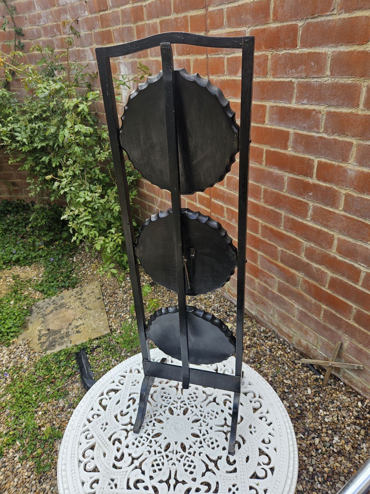 Antique 20th Century Tier Black Laquered Folding Chinoiserie Cake Stand C.1900 photo vinterior