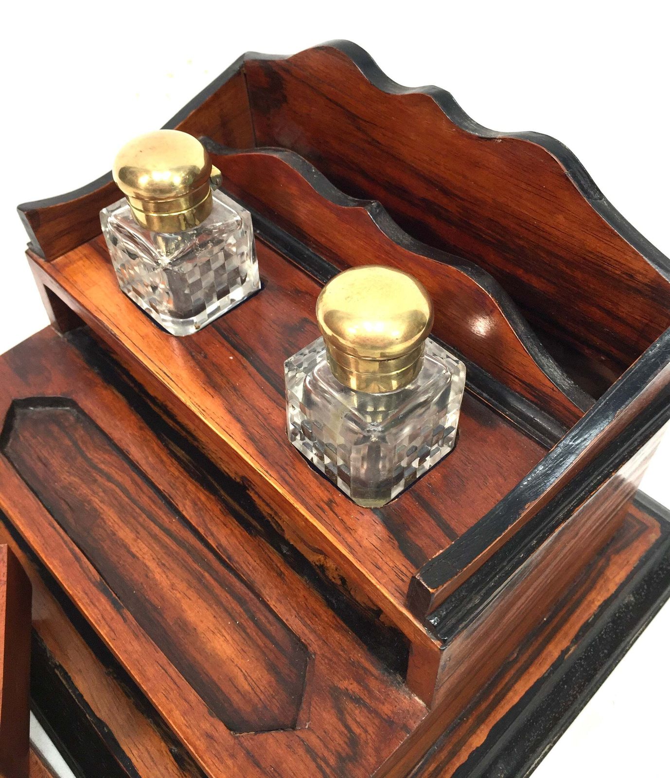 Home Decor Antique Victorian Wooden Desktop Writing Inkstand / Stationery Letter Rack photo
