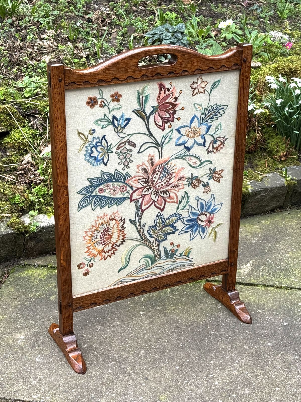 A Rupert / Nigel Griffiths Monastic Carved Oak Fire Screen / Stand photo Home Decor
