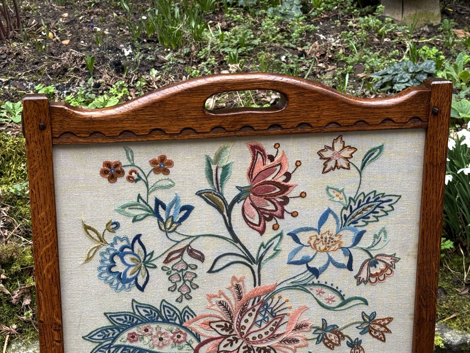 A Rupert / Nigel Griffiths Monastic Carved Oak Fire Screen / Stand photo vintage