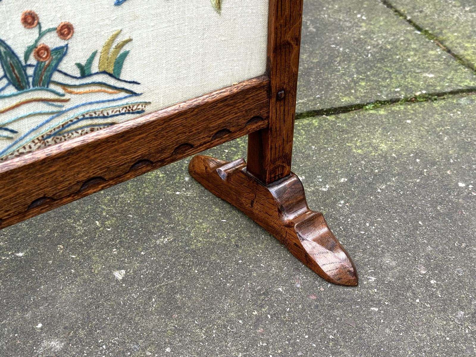 photo for sale A Rupert / Nigel Griffiths Monastic Carved Oak Fire Screen / Stand