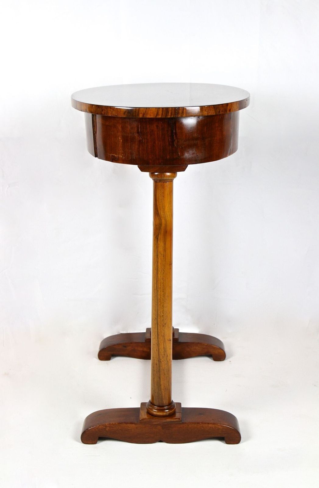 19th Century Oval Biedermeier Nutwood Side Table, Austria Circa 1830 photo vintage