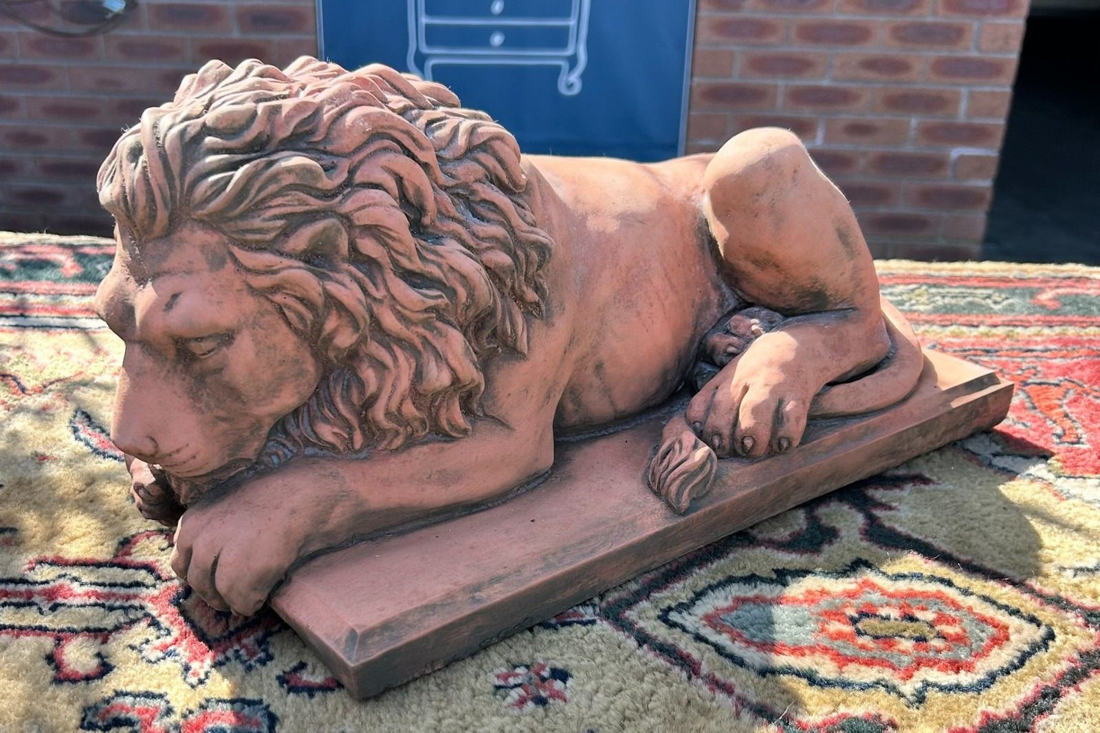 Antique Style Terracotta Stone Lion Garden Interior Sculpture Or Pillar Cap photo vintage