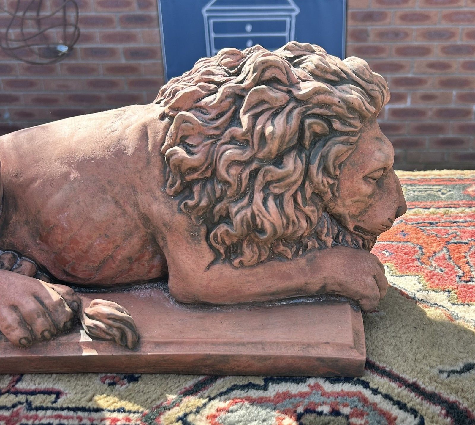 Antique Style Terracotta Stone Lion Garden Interior Sculpture Or Pillar Cap photo Garden Decor