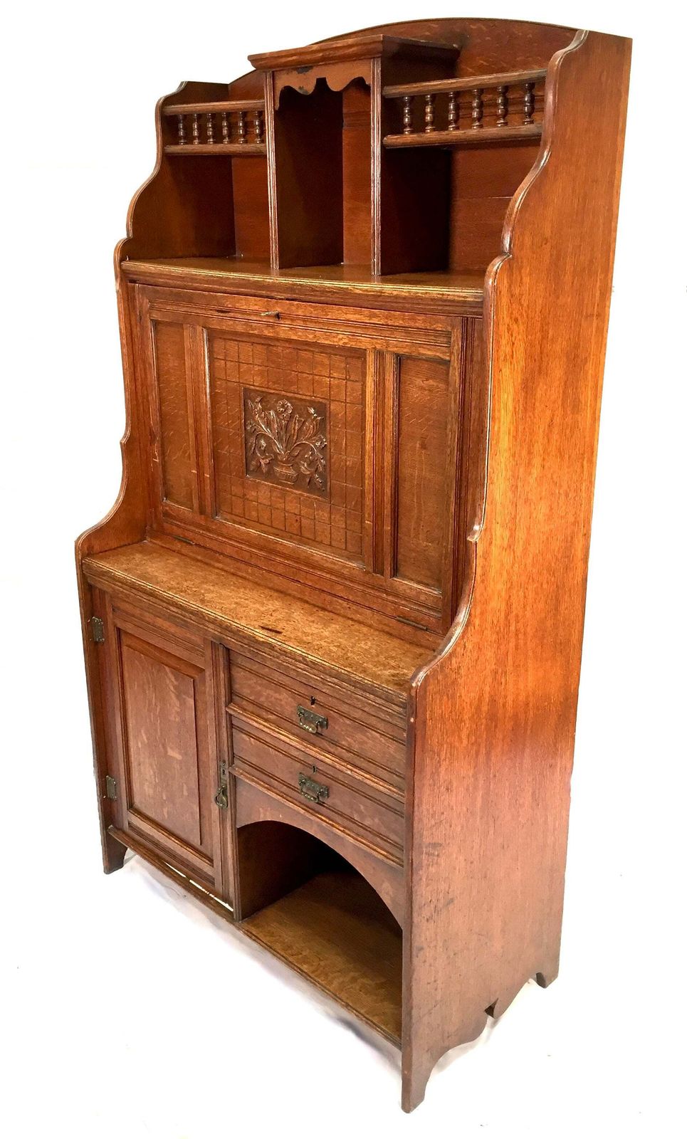 Antique Arts & Crafts Oak Wooden Bureau Storage Cabinet Bookcase By Trevor Page