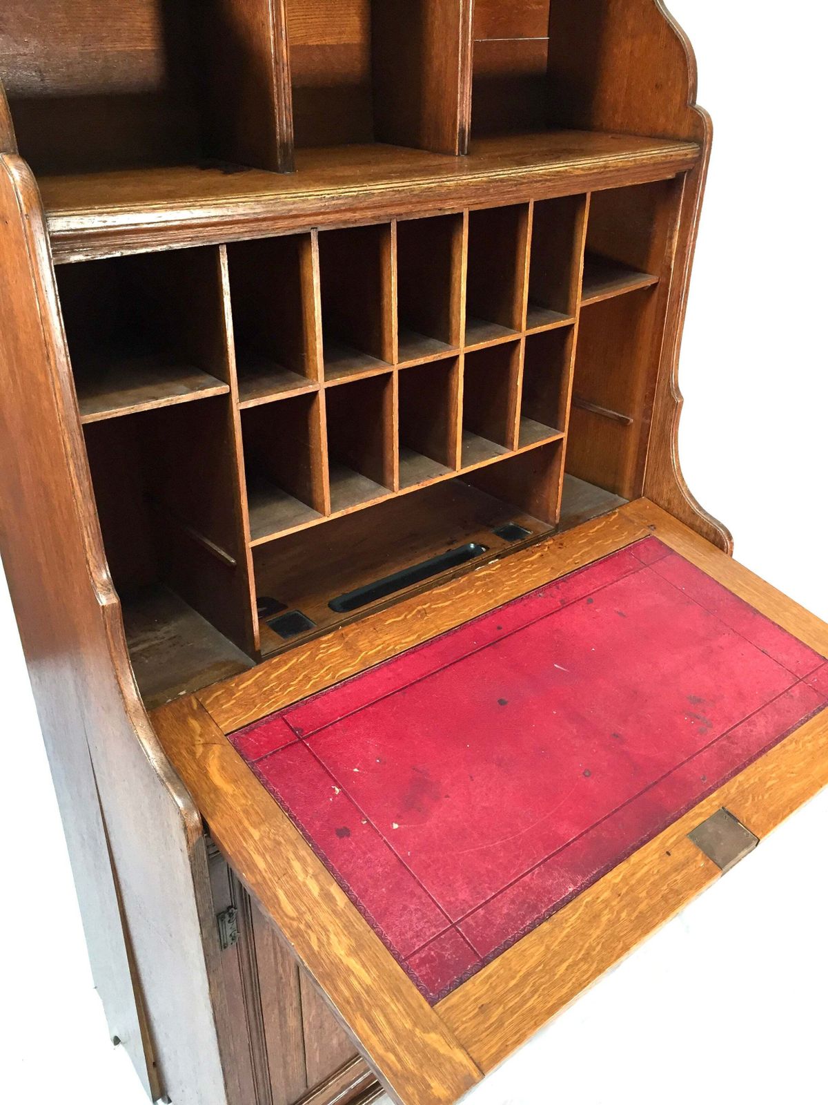 Antique Arts & Crafts Oak Wooden Bureau Storage Cabinet Bookcase By Trevor Page photo 495.0