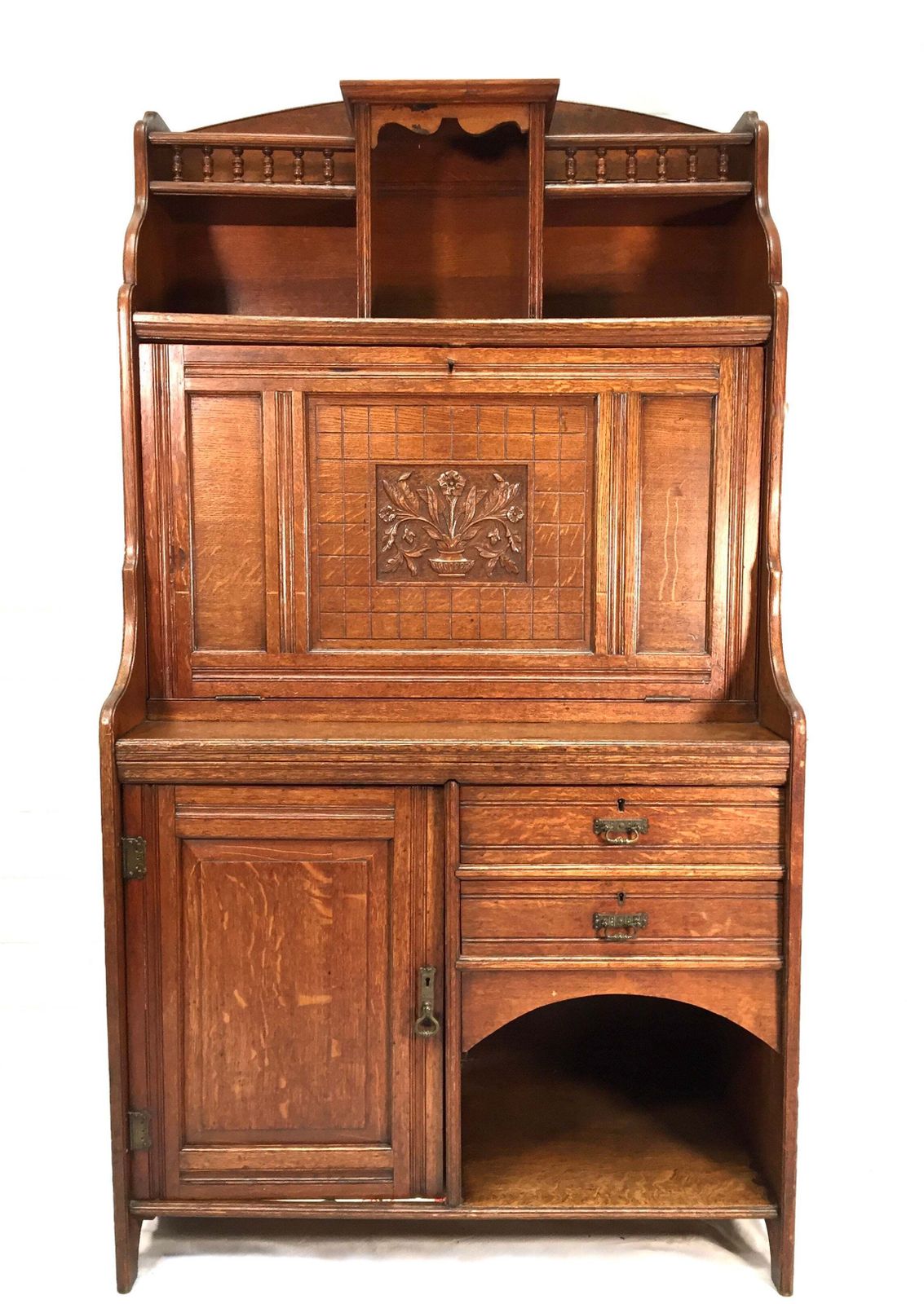 Antique Arts & Crafts Oak Wooden Bureau Storage Cabinet Bookcase By Trevor Page photo buy