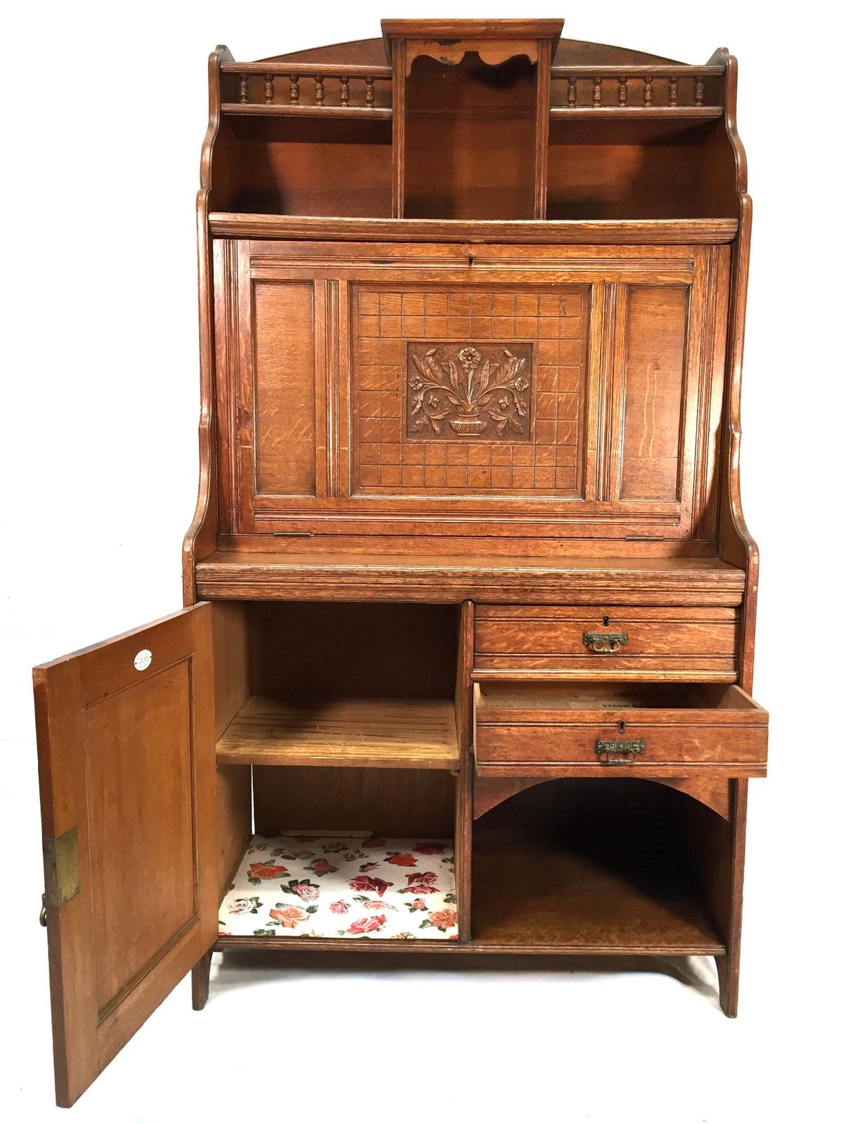 photo furniture Antique Arts & Crafts Oak Wooden Bureau Storage Cabinet Bookcase By Trevor Page