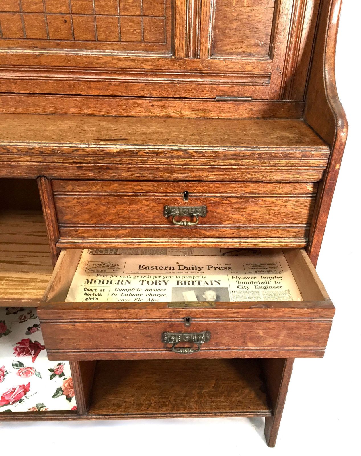 photo for sale Antique Arts & Crafts Oak Wooden Bureau Storage Cabinet Bookcase By Trevor Page