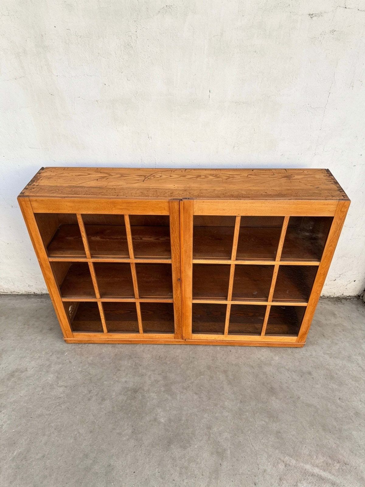 Early 1900s Oak Double Glass Door Display Bookshelf photo for sale