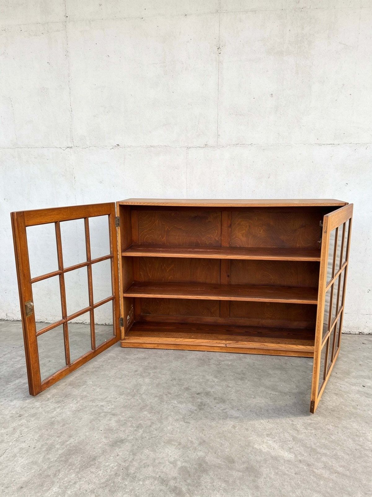 Early 1900s Oak Double Glass Door Display Bookshelf photo buy