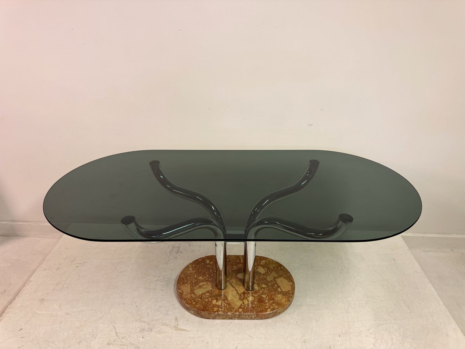 3975.0 1970s Italian Smoked Glass, Chrome And Marble Italian Dining Table By Guido Faleschini photo