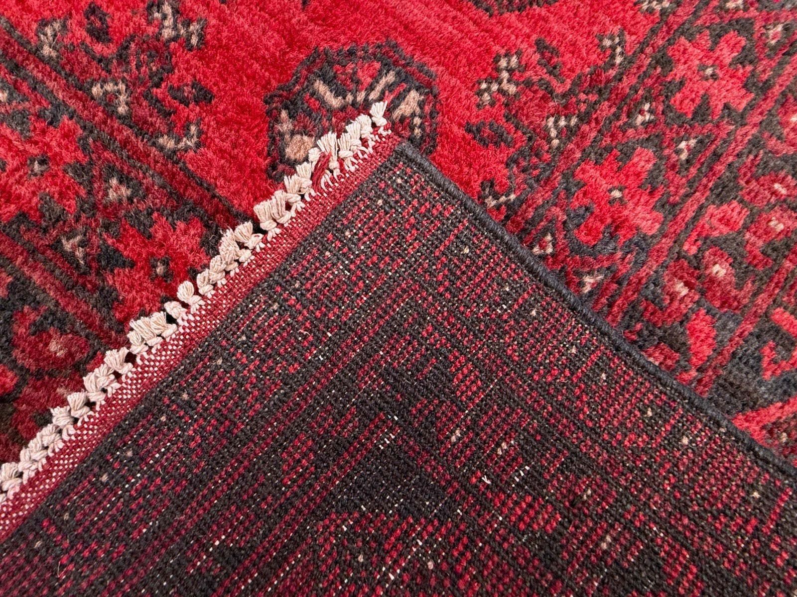 Vintage Afghaans Turkoman dorpsvloerkleed 195x280 cm, rood, zwart tribaal groot 2541 photo buy