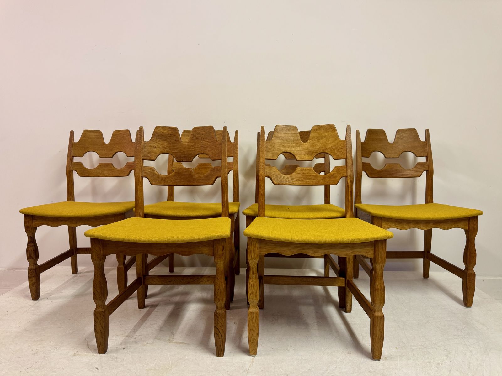Set Of Six Mid Century Danish Razorblade Oak Dining Chairs By Henning Kjaernulf 1960s photo for sale