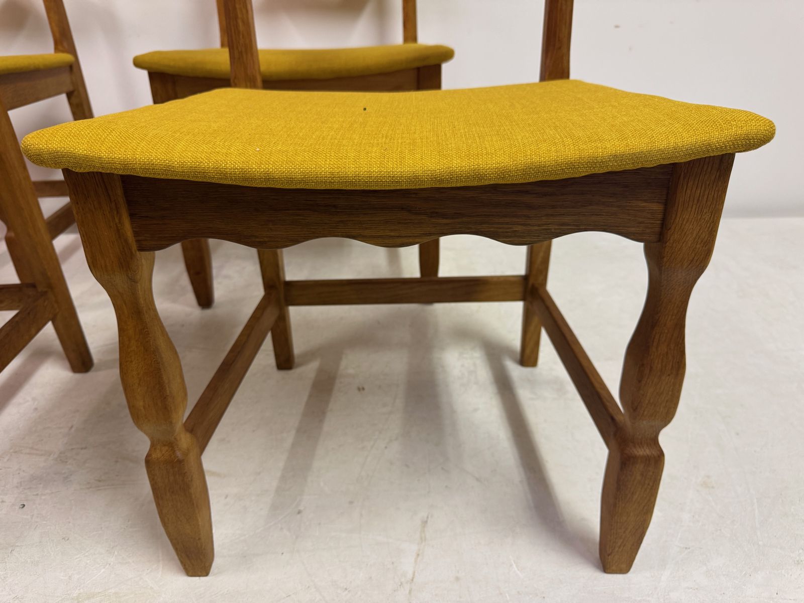 photo for sale Set Of Six Mid Century Danish Razorblade Oak Dining Chairs By Henning Kjaernulf 1960s