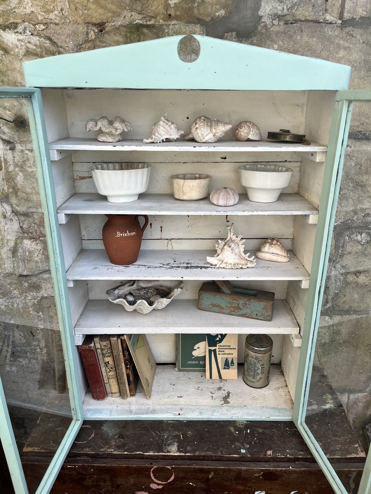 photo buy Rustic Glazed Wall Cabinet In Pale Blue And White Paint