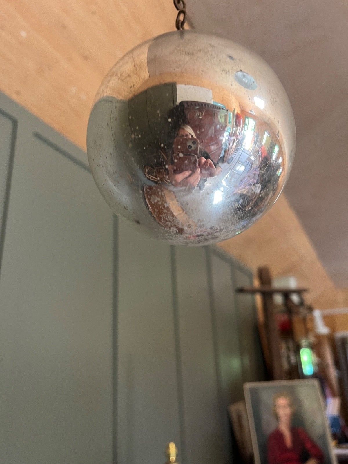 Antique Witches Ball Silver Hand Blown Mercury Glass Circa Mid 1800’s photo Home Decor