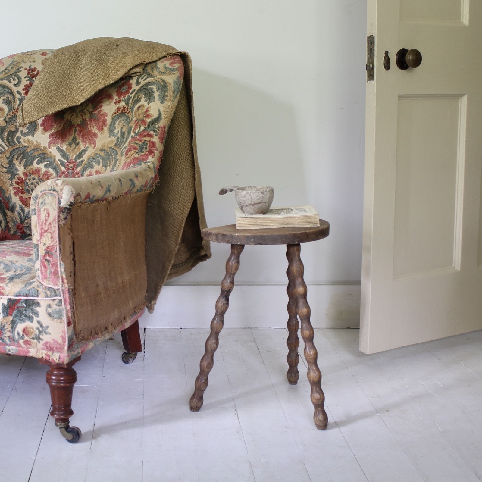 Antique French Demi Lune Bobbin Stool photo for sale