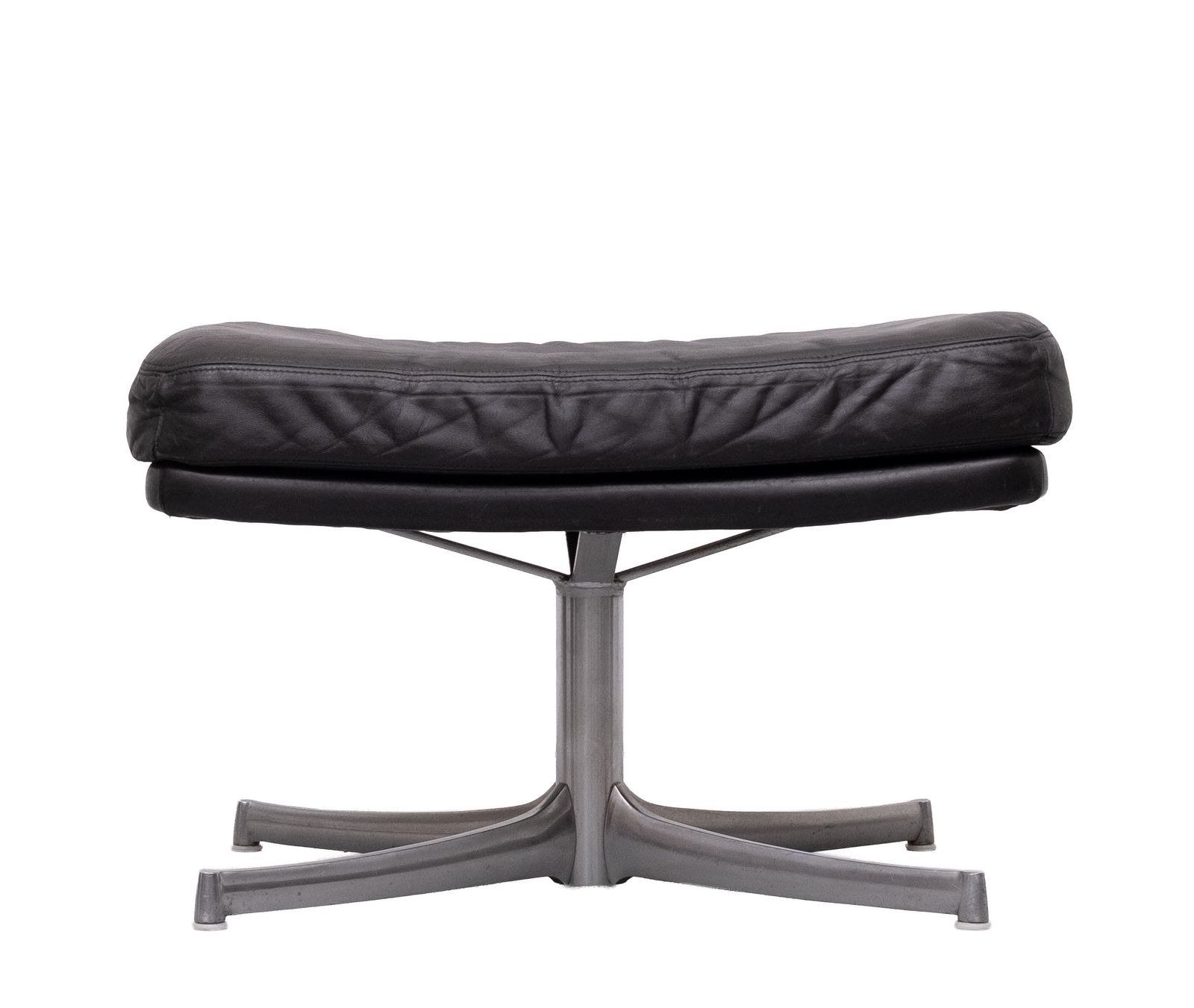 Zwarte leren voetenbank, Collection Walter Knoll, ca. jaren 1970, Duitsland photo for sale