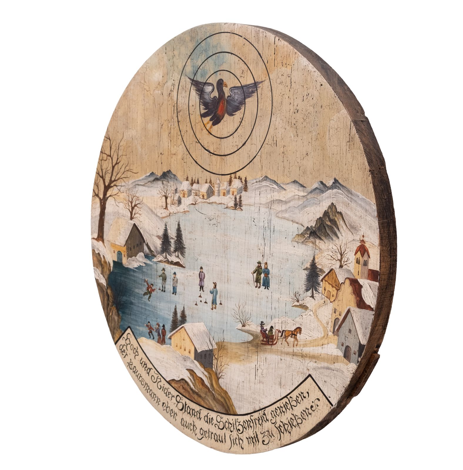 Rond Volkskunst Schilderij Met Handgeschilderd Winterlandschap – Duitsland photo for sale