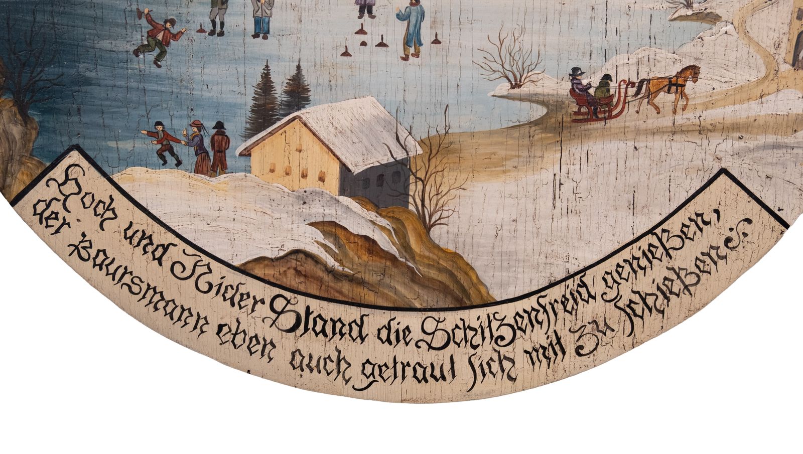Rond Volkskunst Schilderij Met Handgeschilderd Winterlandschap – Duitsland photo 500.0